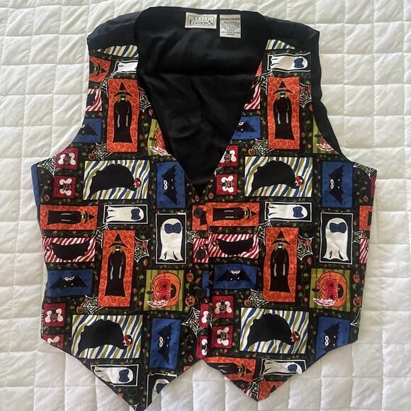 Vintage BASIC EDITIONS Womens Halloween Vest XL Retro 90s Granny Ghost Witch - Picture 1 of 8